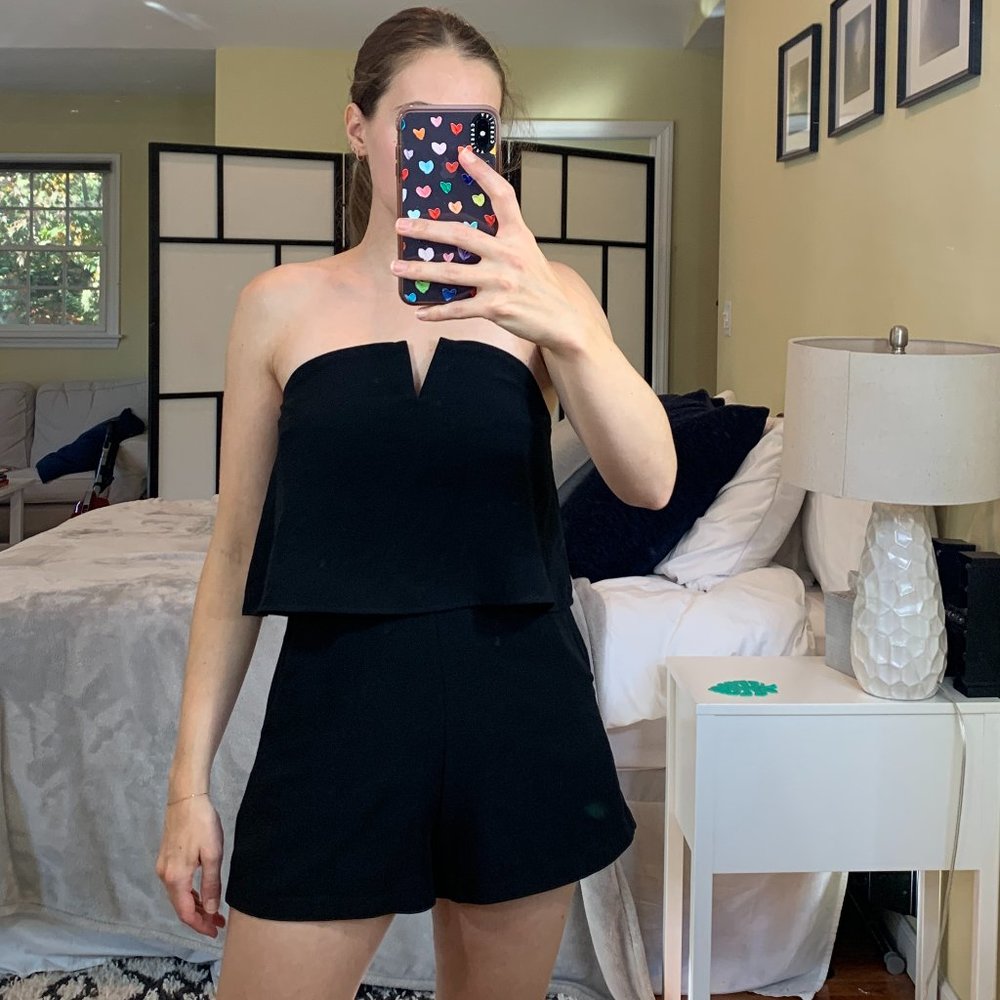 Aqua Black Strapless Romper